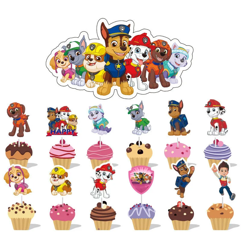 Adornos para Pastel de Patrulla Canina, Decoración para Cupcakes con Temática de Patrulla Canina, Decoración para Mesa de Postres para Fiestas de Cumpleaños Infantiles