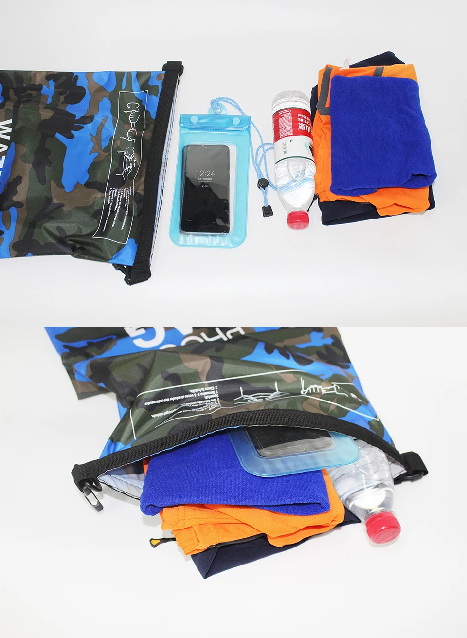 2/5/10/15/30L Outdoor Camouflage Wasserdichte Trockentaschen Tragbare Rafting Tauchen Trockentasche Sack PVC Schwimmtaschen für Flusstrekking – Detail 2
