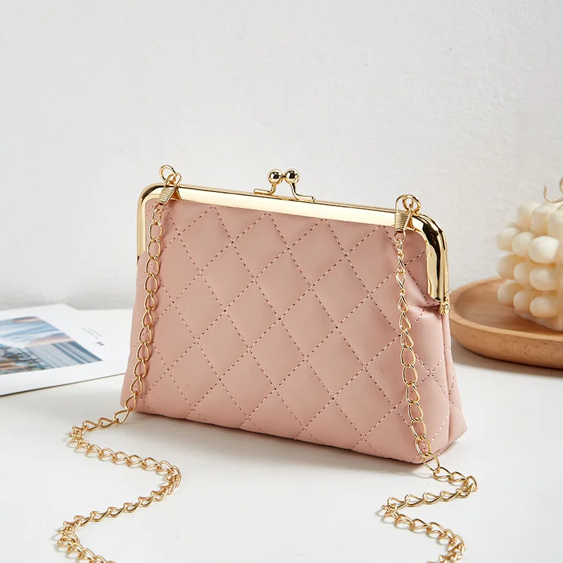 New Trend Fashion Versatile Lingge Embroidery Clip Chain Strap Crossbody Phone Bag Small Square Bag handbags