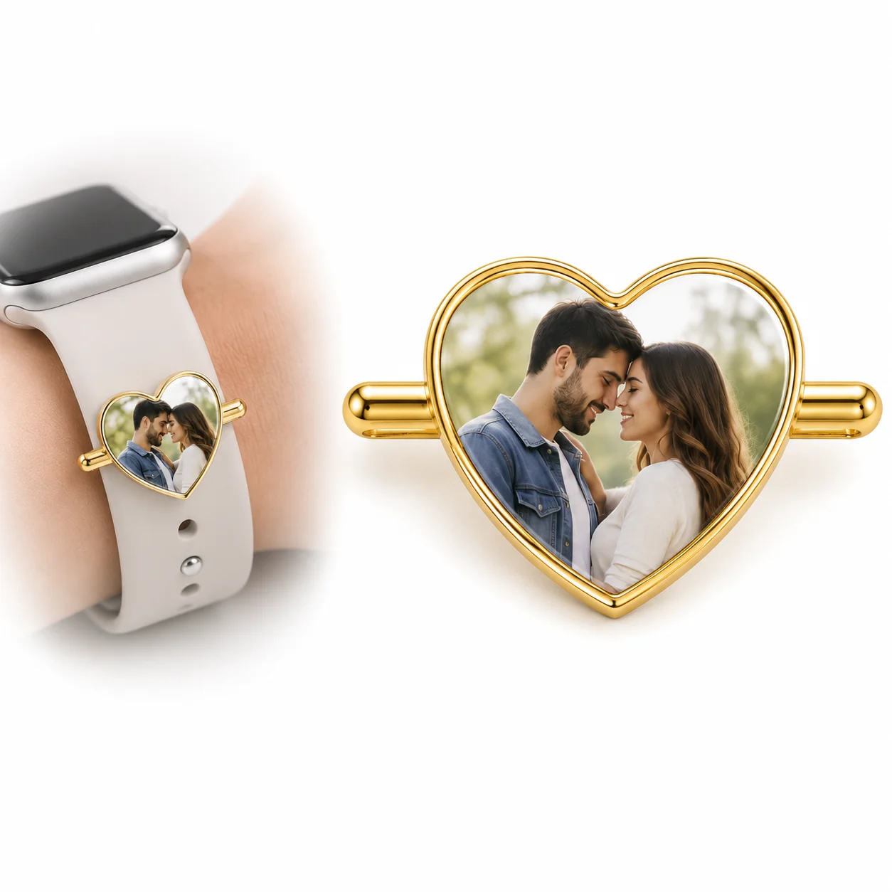 Custom Picture Heart Shaped Watch Accessories Personalised Photo DIY Strap Decoration Jewellery Gift for Men Women Birthday Gift