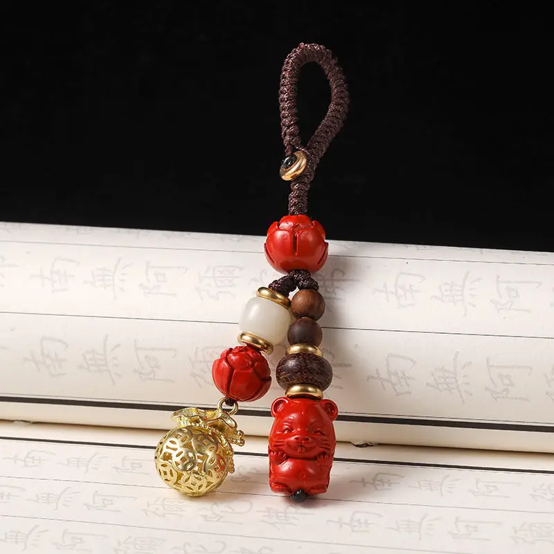 Cinnabar 12 Chinese Zodiac Car Keychain Pendant Handmade Blessing Safety Amulet For Benming Year Daily Carry For Men Women With