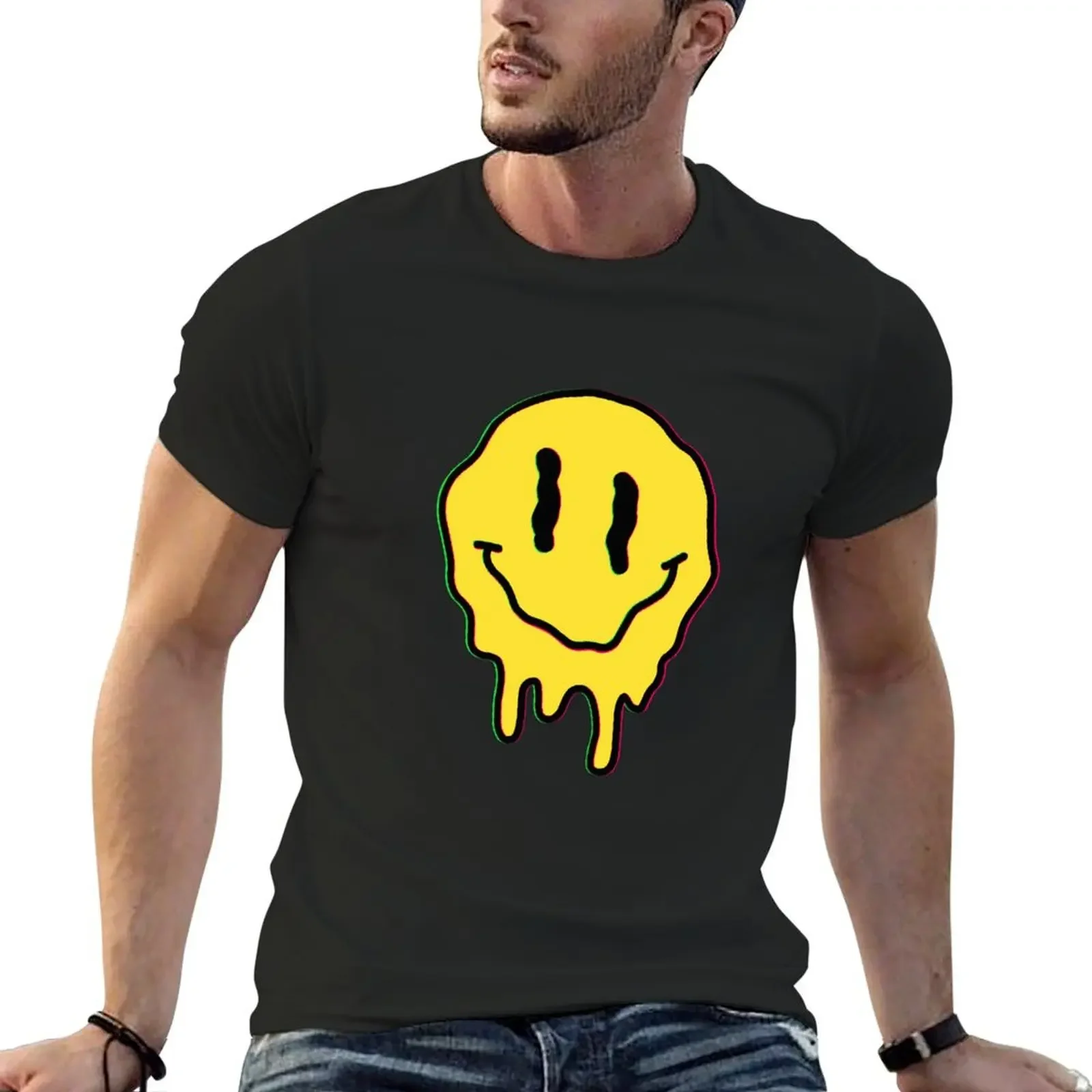 

Acid-house Trippy Smile Face DJ EDM Festival Techno Rave T-Shirt baggy shirts customs heavyweights mens t shirt