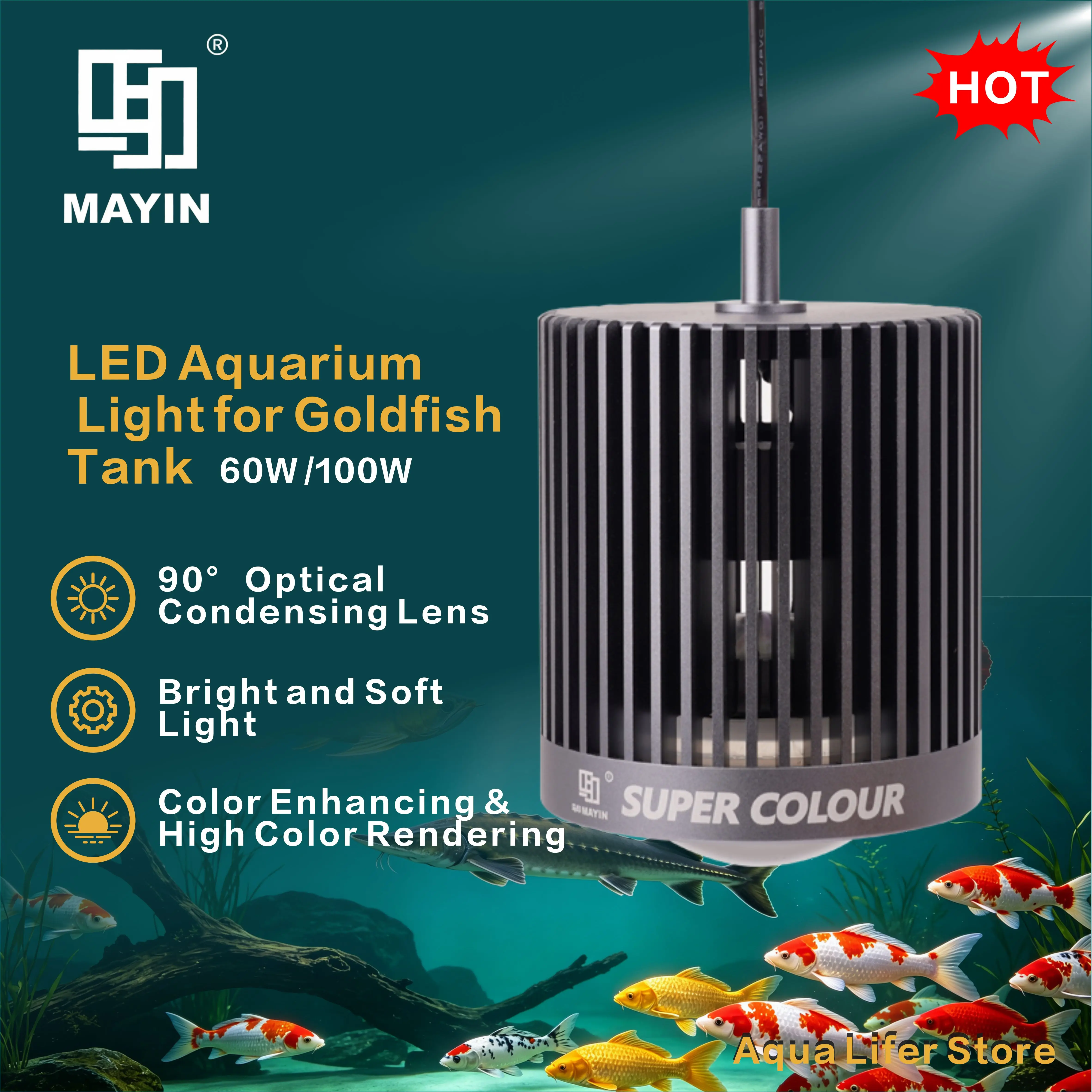 Planted Aquarium For Goldfish - Mayin Aquarium LED Downlight, Full Spectrum