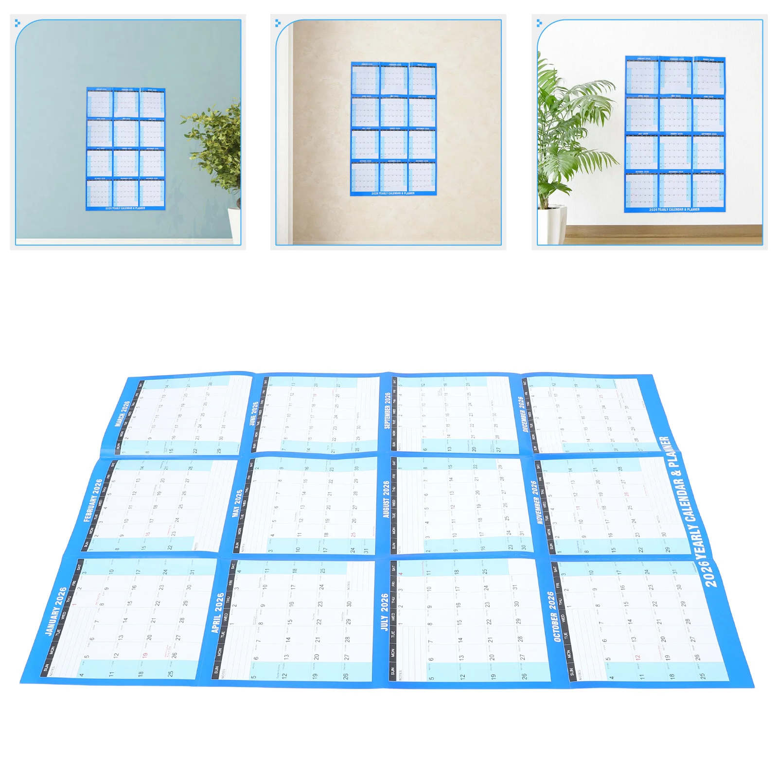

Dry Erase Wall Calendar 2026 Annual Planner Double Sided Laminated 12 Month Organizer for Office Classroom Academic Use Blue