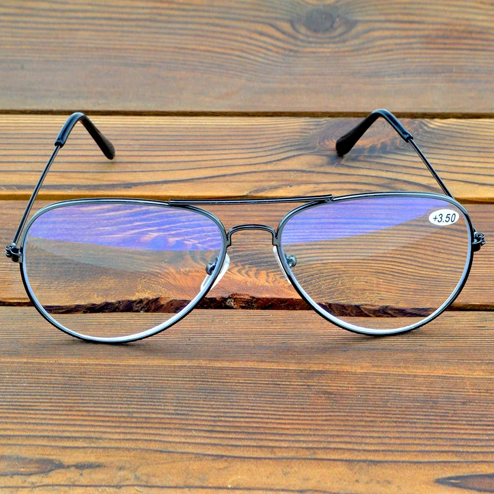 

Clara Vida Progressive Multi-focus Reading Glasses Men Oversized Double Bridge Pilot Style Spectacles Reading Glasses+0.75 To +4