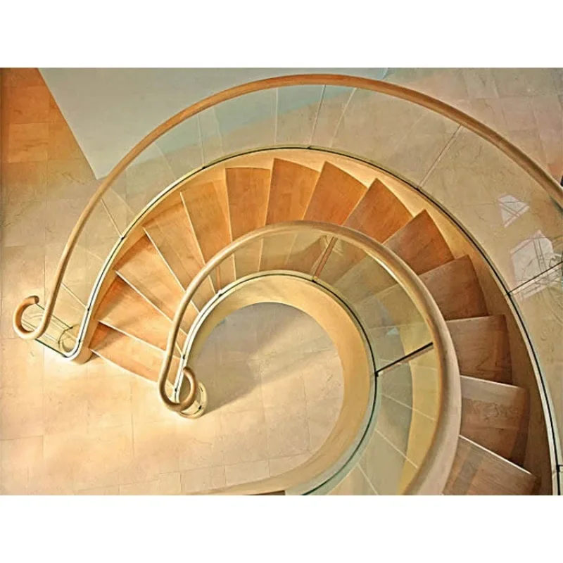 custom.Staircase Indoor Wood Curved Stair Wrought Iron Stair Design Hand Railings Glass Stairs