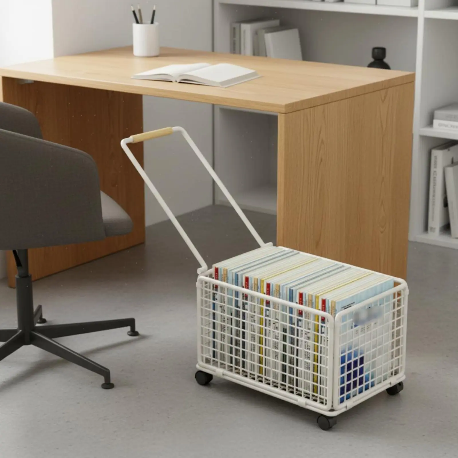 Deskside Storage Trolley With Wheels Rolling Book Cart Mobile Book Basket Space-Saving Slim Rolling Book Storage Unit Anti-Rust