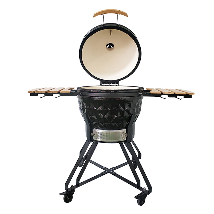 24inch KIMSTONE KimBer Series Diamond Pattern Black Kamado Grill with Adjustable Height Charcoal Ignition Luxury BBQ Grill