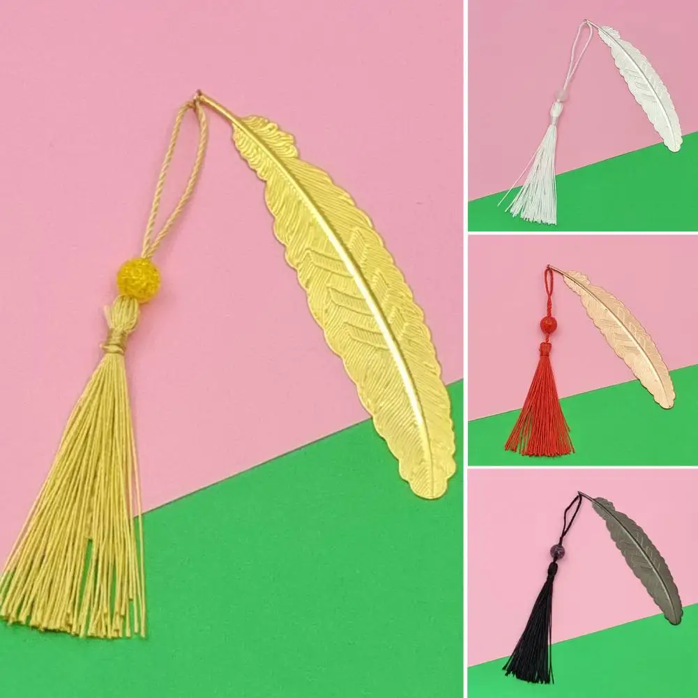 علامة مرجعية من الريش المعدني مع شرابة ، على الطراز الصيني ، سبيكة أنيقة ، علامة كتاب زخرفية للطلاب ، طالب فريد