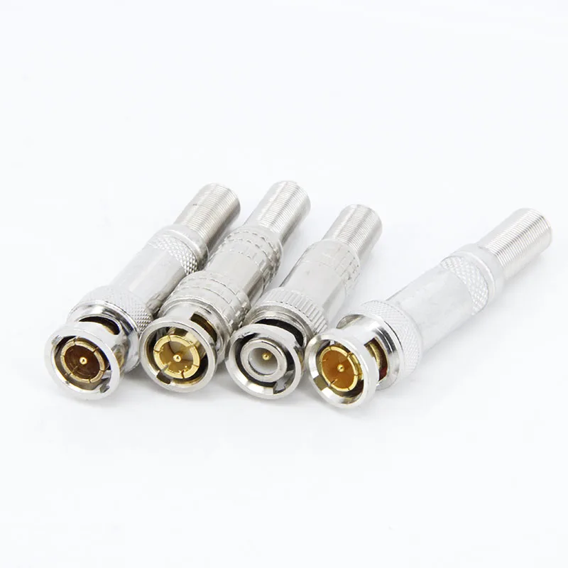 BNC Macho Conector de Metal Tomada, 4 Tipos, solda ou sem solda, RG59 Cabo Coaxial, Câmera de Vídeo Zinco Cobre, Twist-on Plug, e1