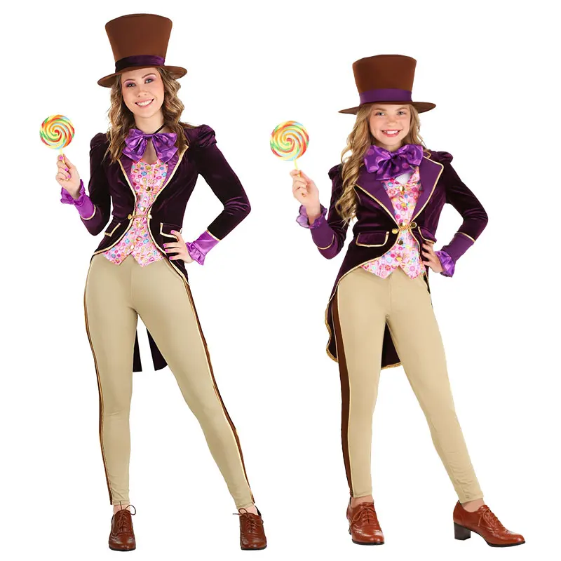 

Halloween Children's Day Stage Performance Adult Children's Candy Inventor Purple High Hat Cosplay Costume