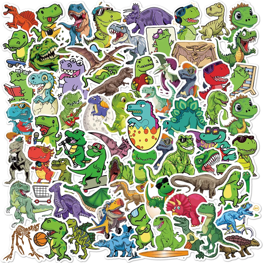 10/50/75 PCS Dinosaur Stickers Toy for Children Cute Animals Sticker to DIY Laptop Bicycle Motor Car Luggage Skateboard Decals