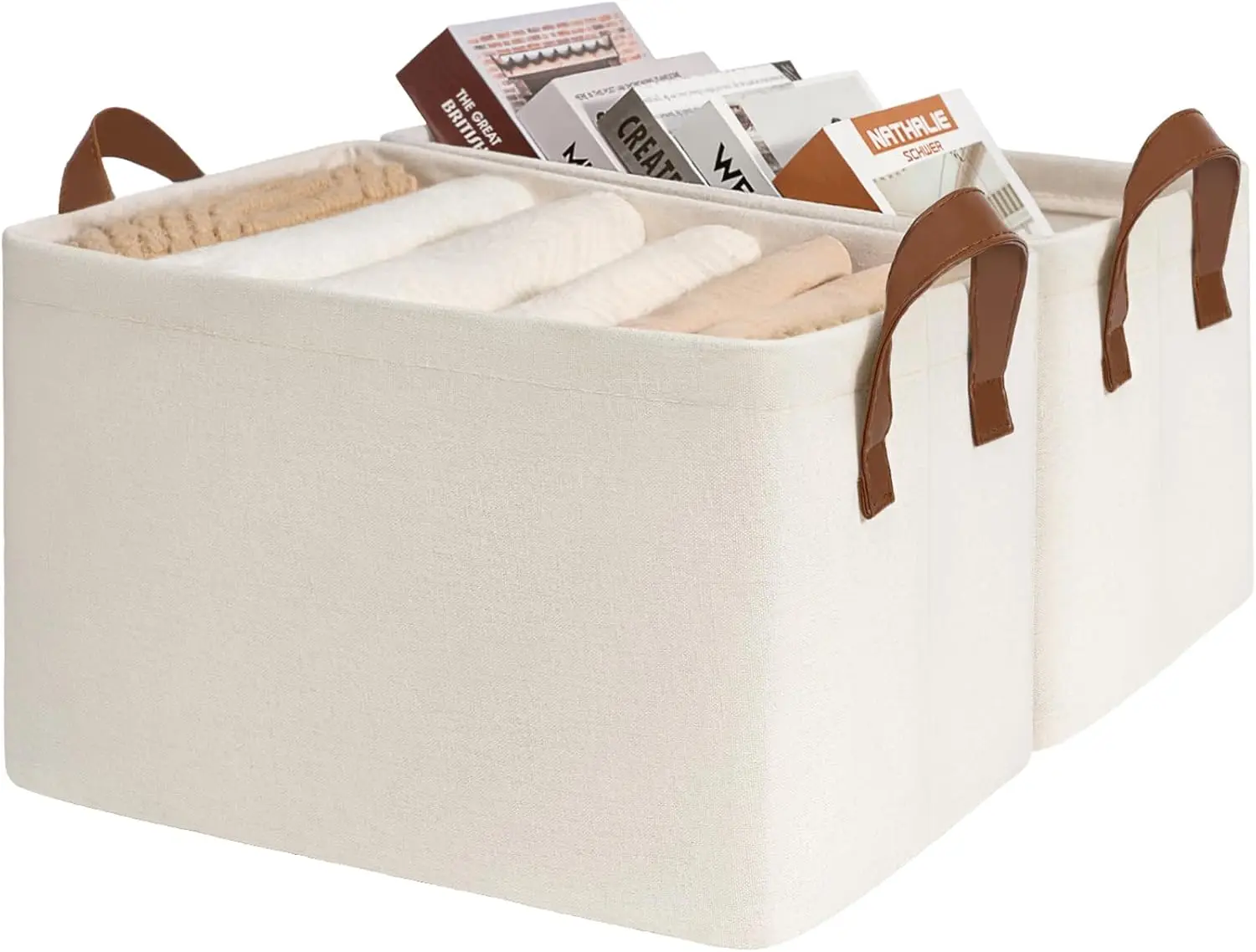 

2-Pack Large Storage Baskets for Shelves, Fabric Storage Bins with Metal Frame, Closet Organizers and Storage Boxes for Clothes Toy, Beige