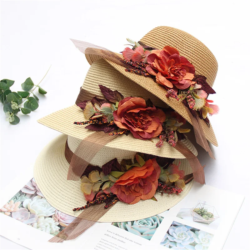 

Шляпа женская Соломенная с защитой от солнца, Пляжный головной убор для раковины в рыбацком стиле, повседневный солнцезащитный козырек с цветами, весна-лето 2023