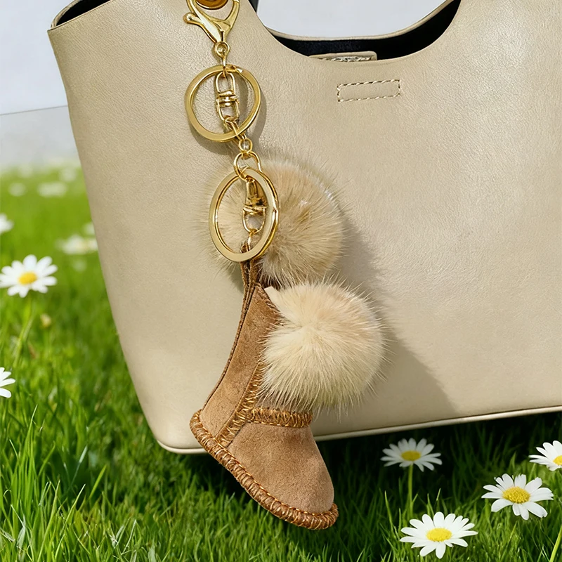 Niedliche Pelz-Schlüsselanhänger, handgenähte Leder-Schlüsselanhänger für Taschenanhänger, Autoschlüssel, modisch, für Frauen, Paare, Festival, Geschenk, Schlüsselanhänger, Zubehör