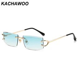 Kachawoo rectangle rimless sunglasses for men uv400 protection green black no frame sun glasses women trendy European style