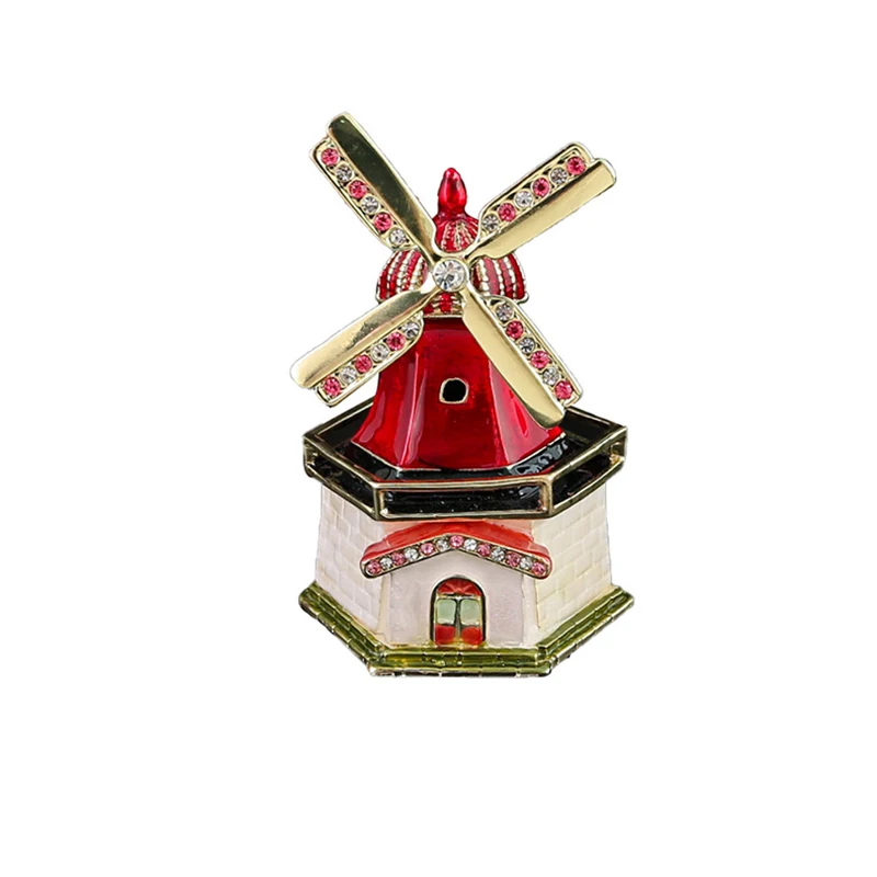 Enamel Colored Drawing windmill Model Jewel Case Jewelry Storage Box Metal Handicraft Home Furnishing Articles Children's Gift