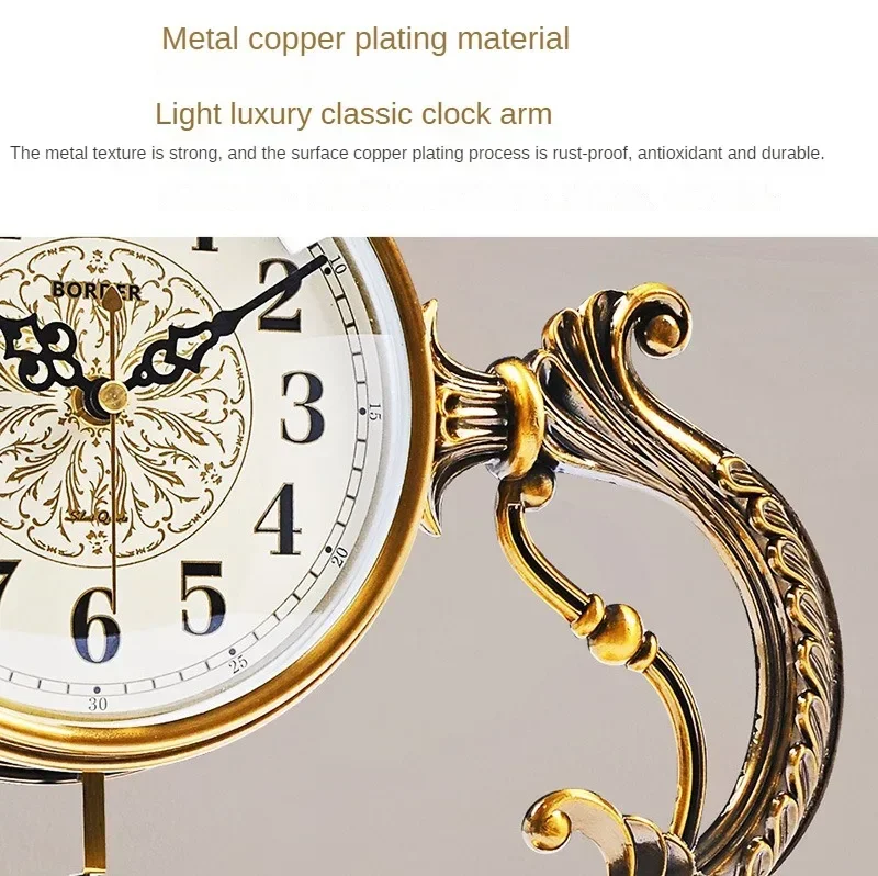 Metal Copper Plated Clock for Home and Office European Living Room Ornaments Light Luxury Desktop Decoration image 5