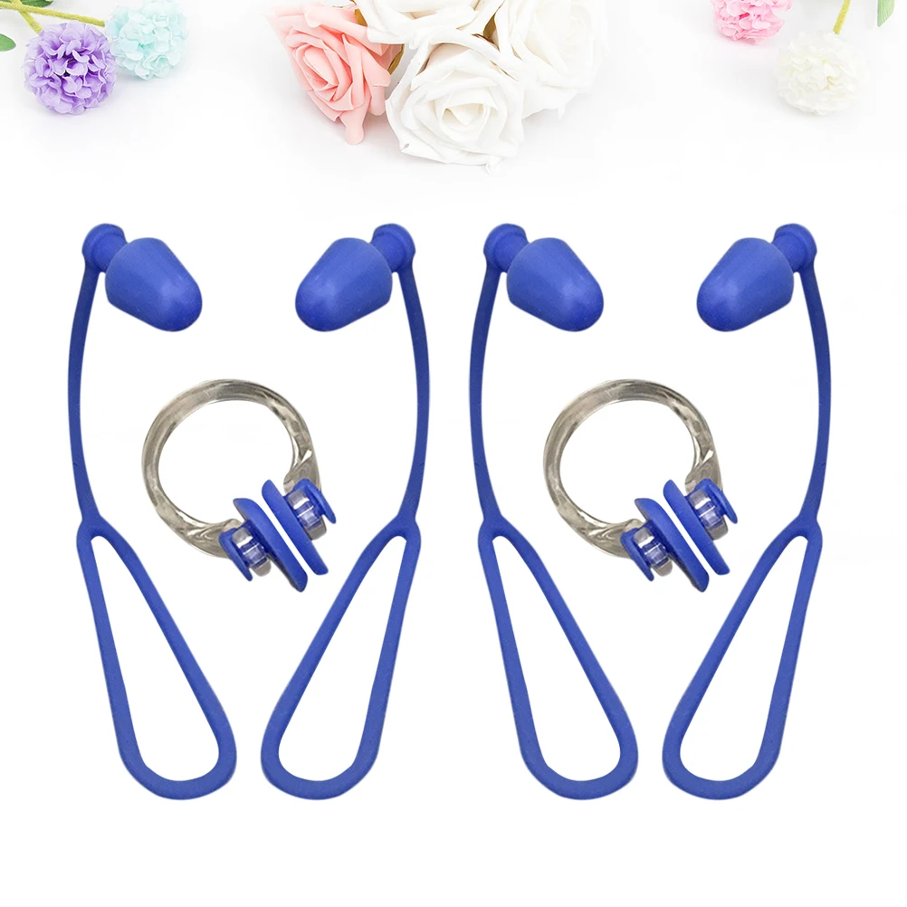 

2pcs Waterproof Nose Clip Earplug Set Soft Silicone Swim Protection Durable Professional Use Blue Color for Kids Adults