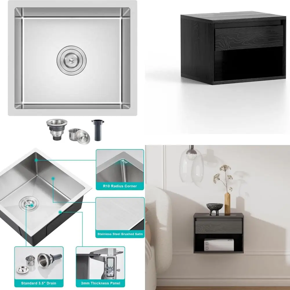 

Handcrafted 18 Inch Undermount Single Bowl Stainless Steel Kitchen Sink, 18 Gauge T-304 for Bar/Prep Area Use