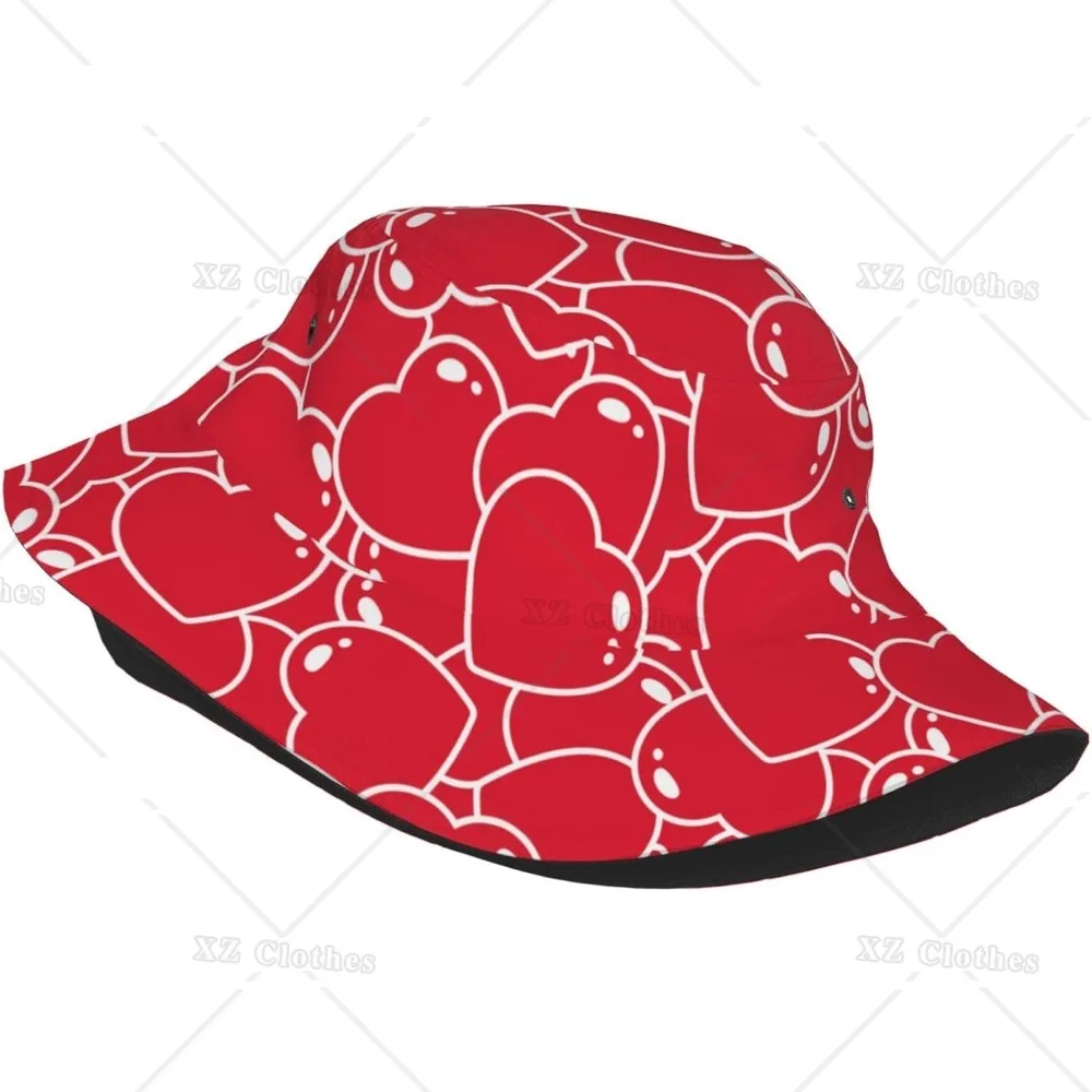 Red Love Hearts Bucket Hat for Women Men Teens Beach Outdoor Fashion Packable Sun Cap Fishing Caps for Fisherman