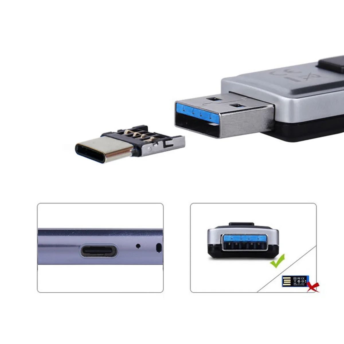 Cablecc 5 adattatori Ultra Mini Type-C da USB-C a USB 2.0 OTG per tablet cellulare, cavo USB e disco flash