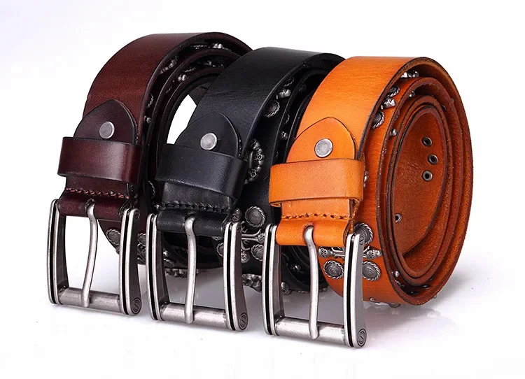 

Shipping,New Free Brand punk cow leather skull buckle belt.genuine fashion vintage rivet belts skeleton motorbiker