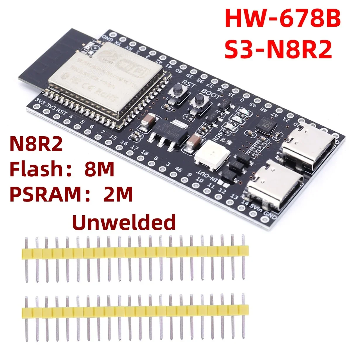 ESP32 S3 Entwicklungsboard S3-DevKitC-1 Bluetooth 2.4G WLAN-Modul für Arduino 8MB PSRAM 16MB FLASH N16R8 Dual Type-C 44P