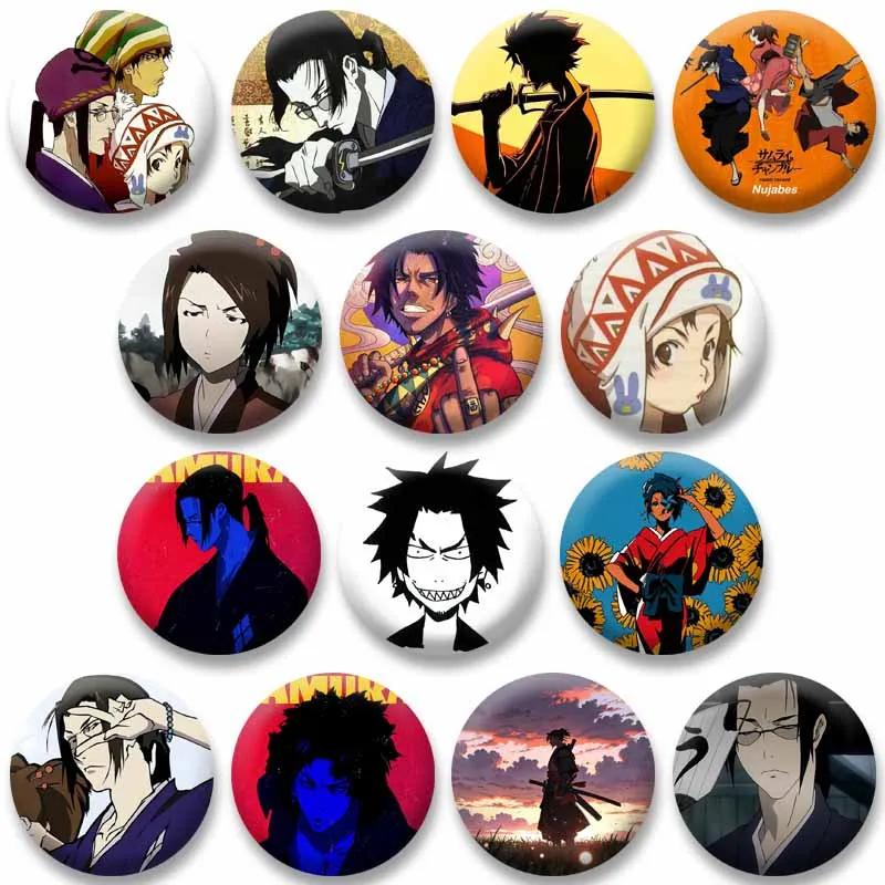 Anime Peripheral Samurai Champloo Button Pin Mugen Fuu Funny Meme Brooches Badge for Clothes Bag Decor Accessories Jewelry Gifts