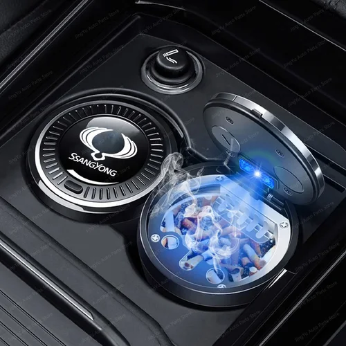 Imagen 2 del producto Cenicero de coche con revestimiento de cerámica luminosa portátil, accesorios interiores para Ssangyong Kyron Rexton Musso Grand Korando Actyon