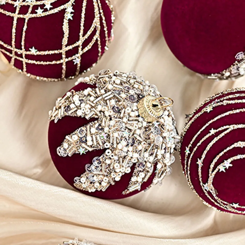 Breathtaking Holiday Additions Beautifully Crafted 6CM Flocking Velvet Diamond Sequin Christmas Ball Set of 12