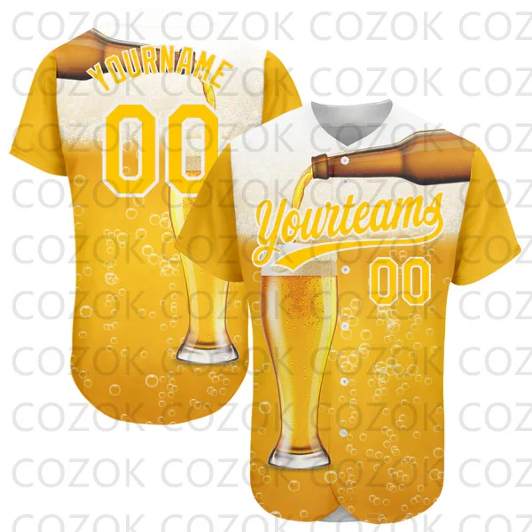 

Custom Beer Pattern Baseball Jersey Men Women Short Sleeve Shirt 3D Printed Shirt Team Shirts Hip Hop Unisex Tops