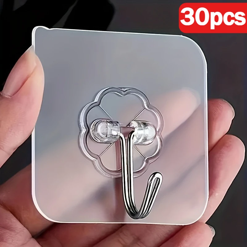30pcs Casual Wall Hooks,Punch-Free Adhesive Hooks for Keys,Hats,Towels,Bathroom,Bedroom,Kitchen Storage Organizer