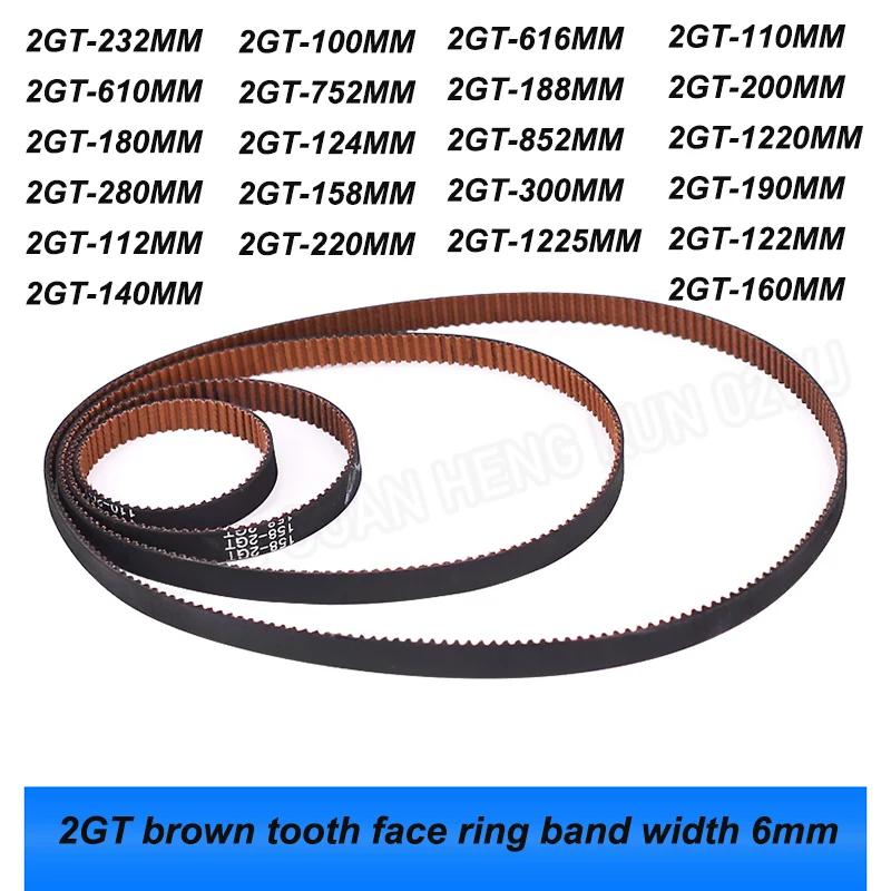 2GT Timing Belt Brown Tooth Face Dust/Slip Resistant Width 6mm Rubber Closed Loop Perimeter 110-1225mm Synchronous Belt