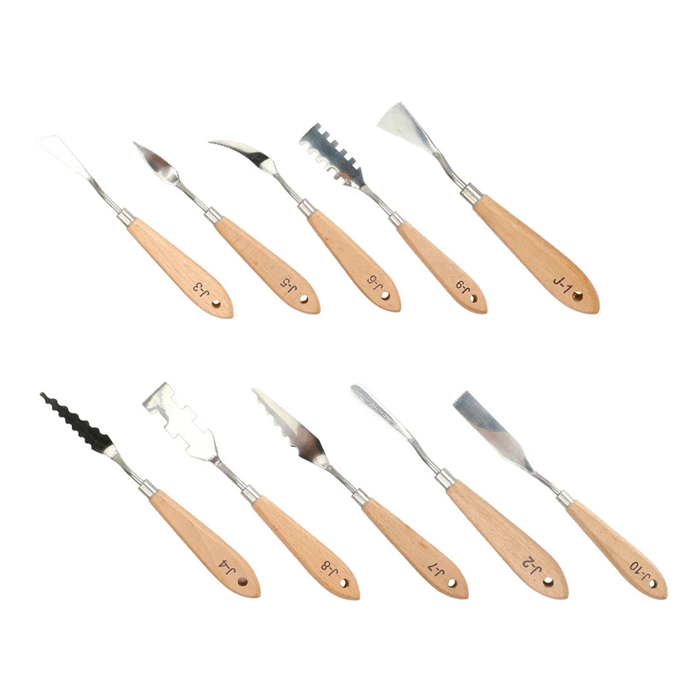 10 قطعة كاشطات اللوحة الزيتية المعدنية مقبض خشبي ملعقة خلط الألوان لوازم الفن كاشطات اللوحة ملعقة خلط الألوان #3