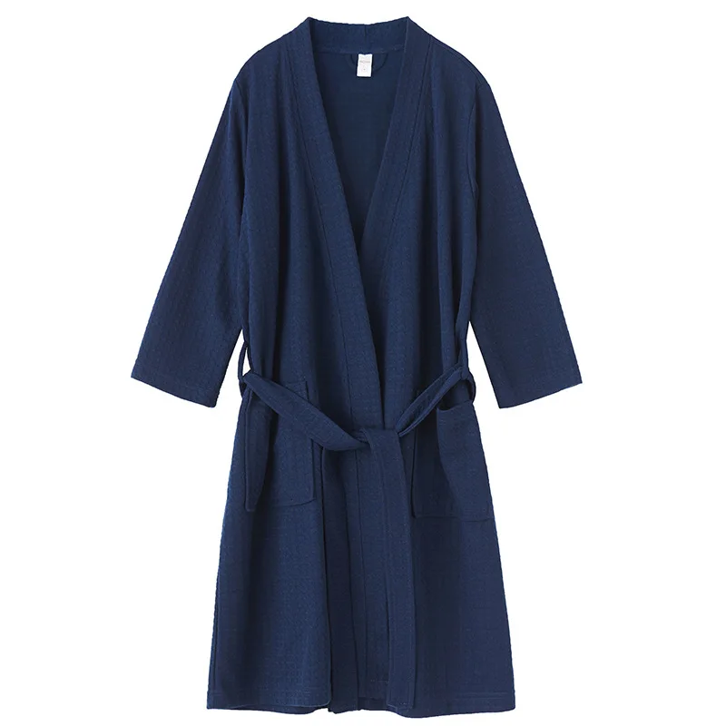 

Light Waffle Robe Women's Spa Sauna Robe With Belt Thin Quick-Dry Absorbent Robe Men's Fast-Dry Bathrobe For Home Use.