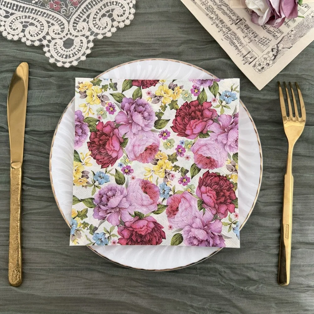 2 packs Disposable Flower Paper Napkins Colorful Cartoon Floral Serviette Paper 33cm Square Printed Tissue Kitchen