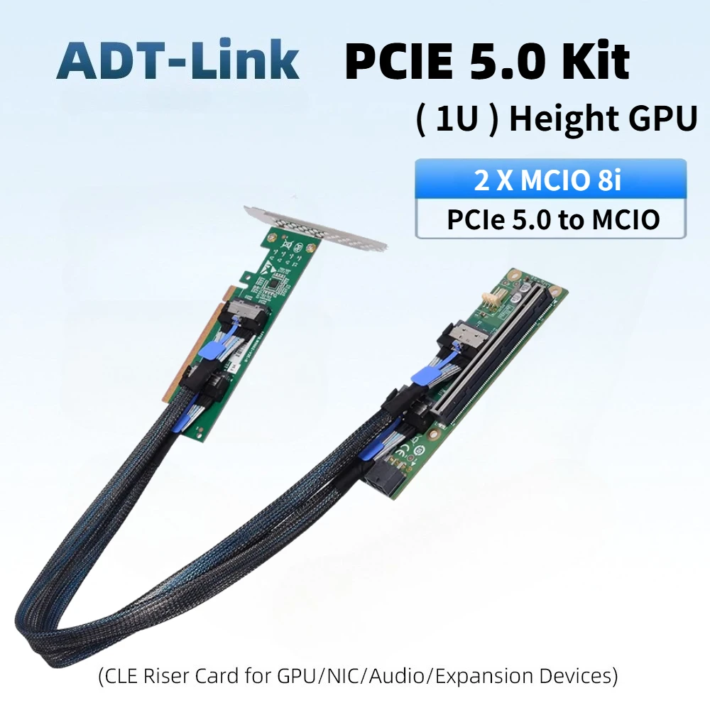 PCI-E 5.0 X16 To MCIO 8i Expansion Breakout Card Riser 1U GPUs Graphics Server Kit Dual MCIO X8 Cable Single Slot Adapter 32Gb/s
