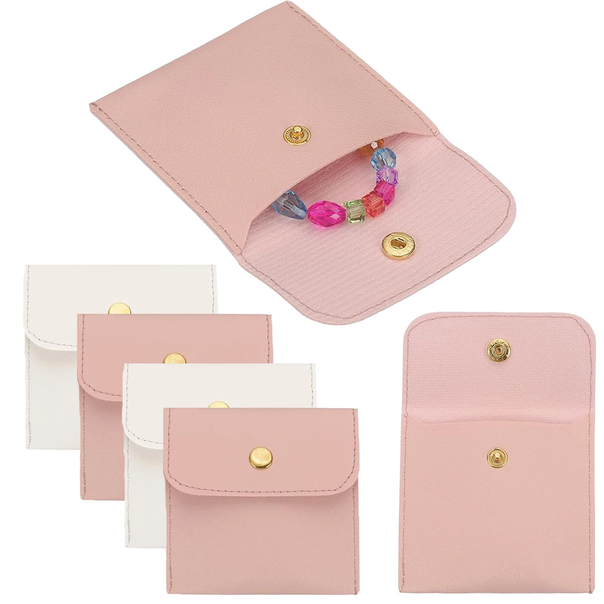 

Набор из 6/12 шт. премиальных кожаных мешочков для украшений из полиуретана – квадратные дорожные футляры на кнопках для серег, колец и ожерелий, компактный органайзер