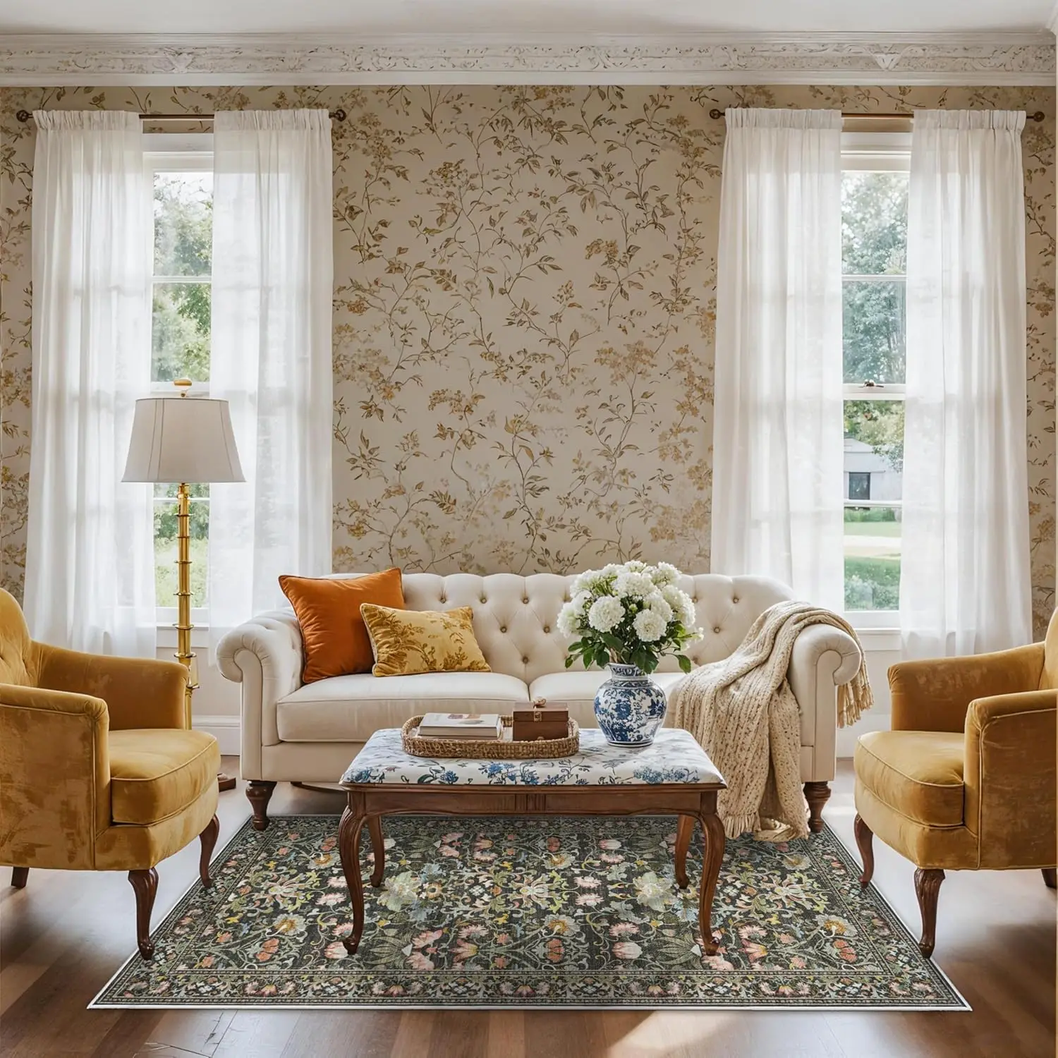 

3x6 Washable Vintage Floral Runner Rug, Ultra Soft Anti-Slip Indoor Mat for Hallway Kitchen Living Room Bedroom Bathroom