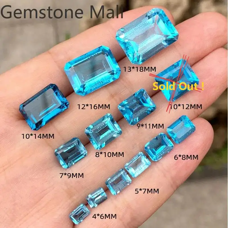 

Wholesale Price Emerald Cut Topaz 3mm*5mm To 13mm*18mm VVS Grade Natural Topaz Loose Gemstone for Jewelry Shop
