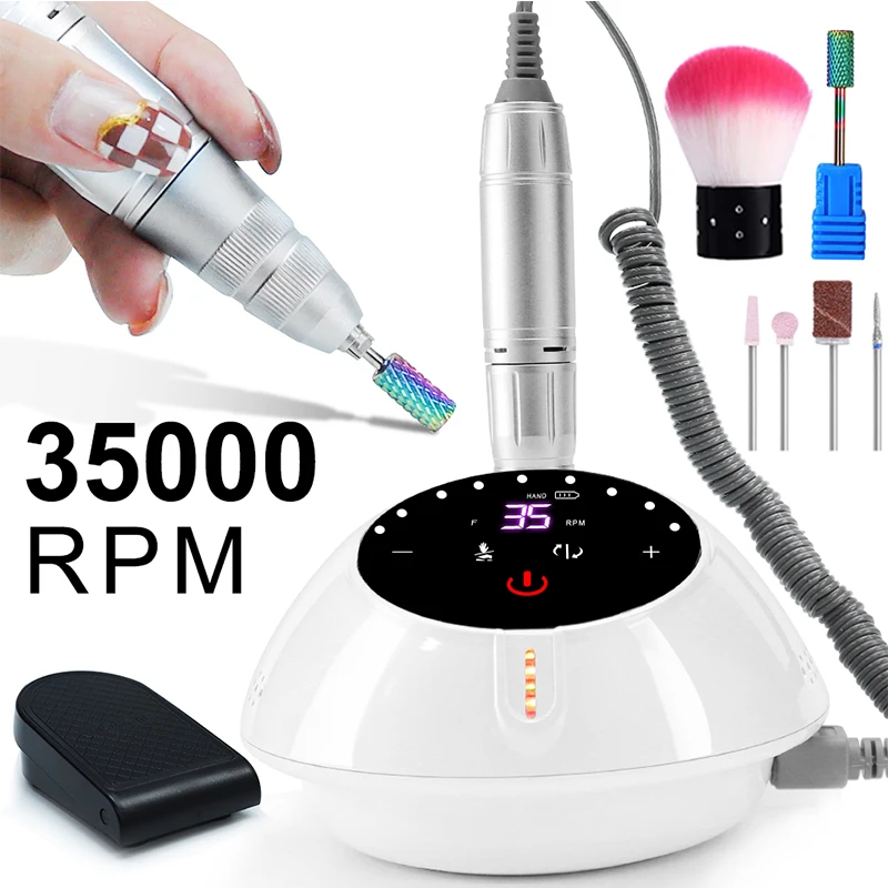 35000RPM Electric Nail Drill Manicure Machine Acrylic Gel Polish Nails Sander HD Display Pause Mode Professional Nail Equipment