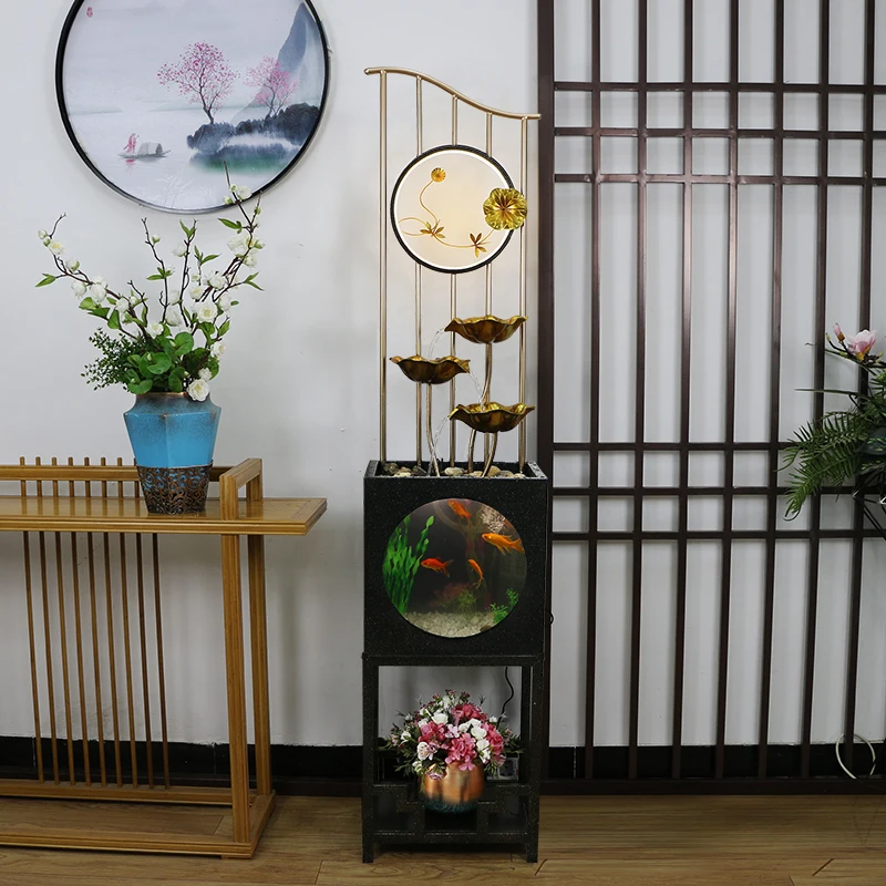 

-Entrance screen landscape lotus leaf running water lamp ring water feature self-circulation household floor fish tank ornament