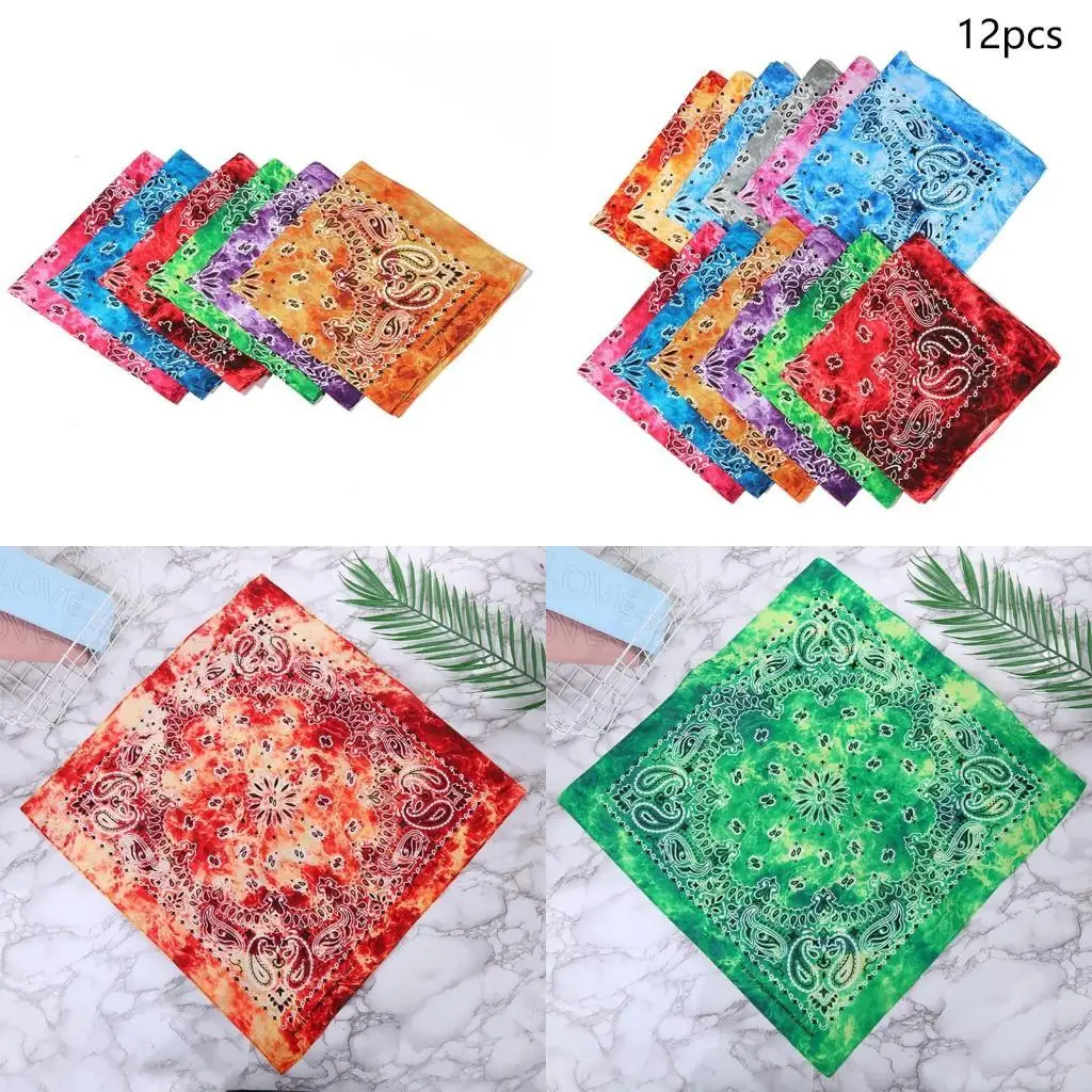 

R1WE 12pcs Cotton Bandana Square Scarf Hip-hop Headband Flower Scarves Neckerchief