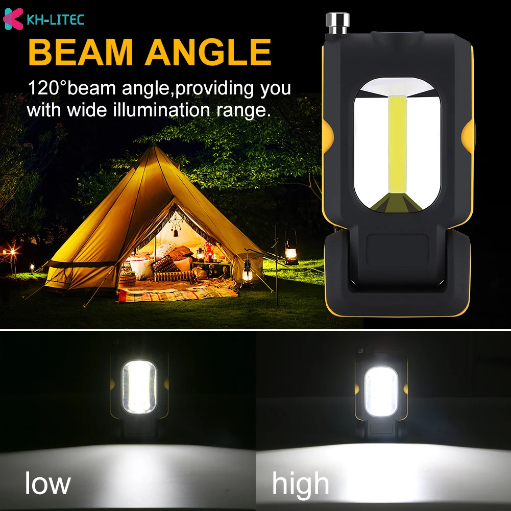 COB LED Flashlight 3 Modes Battery Operated Working Lamp Strong Magnet Mini  Work Light Portable Camping Lantern LED Torch Lamp