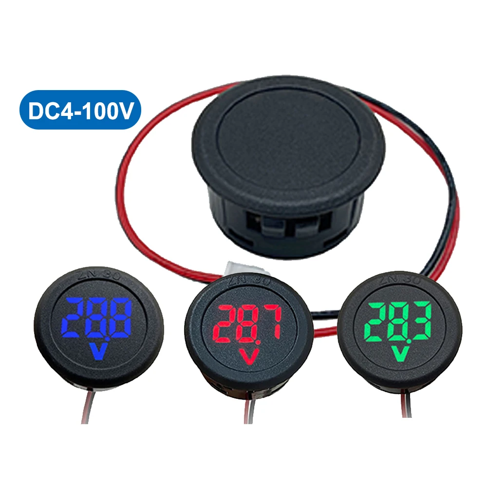 DC 4-100V LED Digital Display Circular Two-wire Voltmeter DC Digital Voltmeter Head Display Reverse Connection Protection