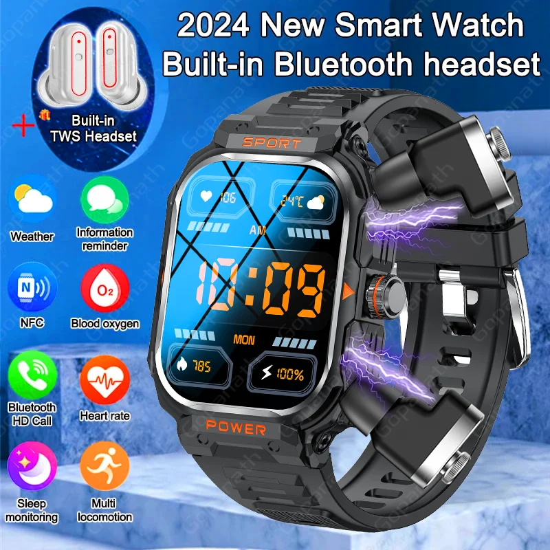 

2024 New 2-in-1 Men's smartwatch Women's Heart rate Blood Pressure Monitoring Bluetooth Call Smartwatch Men's IP67 Waterproof