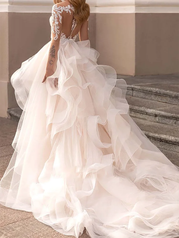 Eleganti applicazioni con scollo a V in pizzo tulle staccabile sirena sposa abiti da sposa abiti da sposa personalizzati