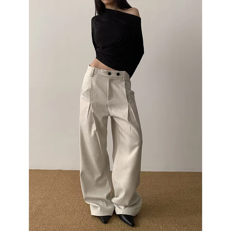 Women Apricot Suits Pants Vintage Y2k Pants Harajuku Aesthetic Style High Waist Trousers 2000s Clothes 2026 Autumn