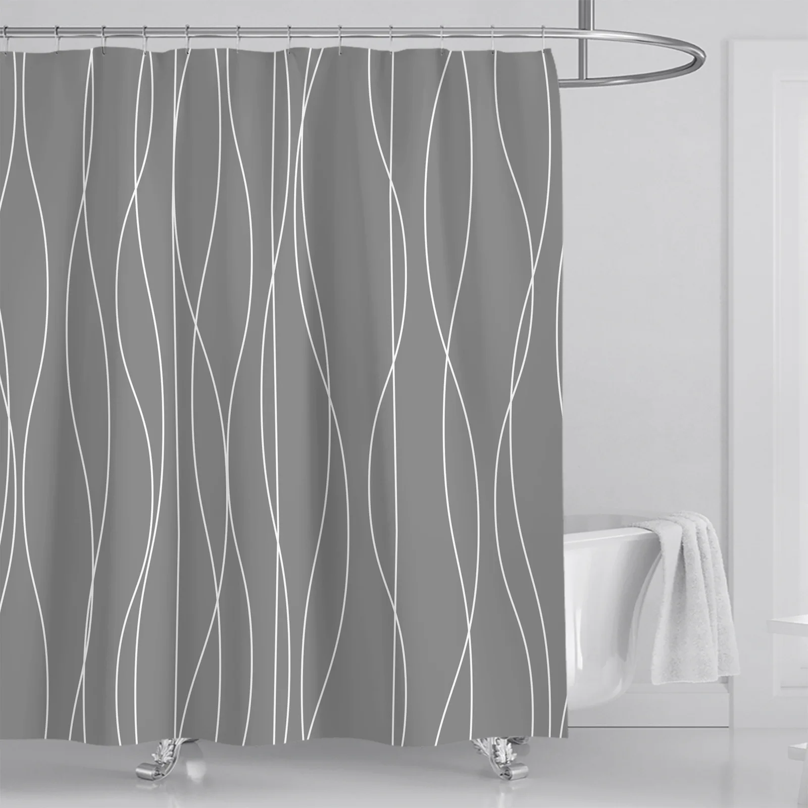

Fashion Striped Printing Shower Curtains Waterproof Thick Bath Curtains for Bathroom Bathtub Large Wide Bathing Cover with Hooks
